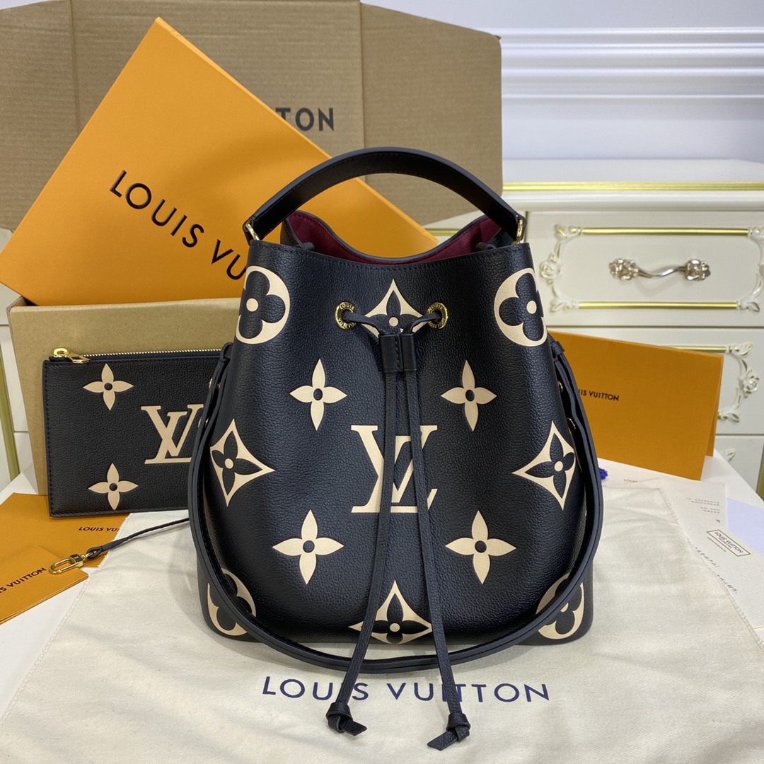 Louis Vuitton NEONOE MM Bucket Bag Grained Leather M45497 Black/Beige